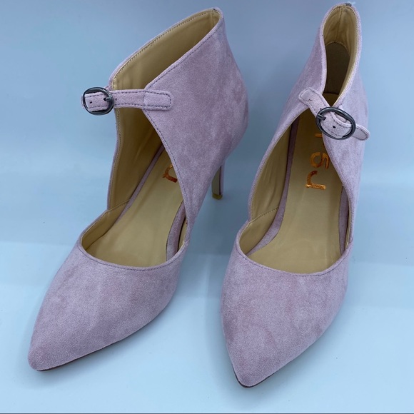 FSJ Women pink suede pointed toe ankle strap pumps - Picture 2 of 12